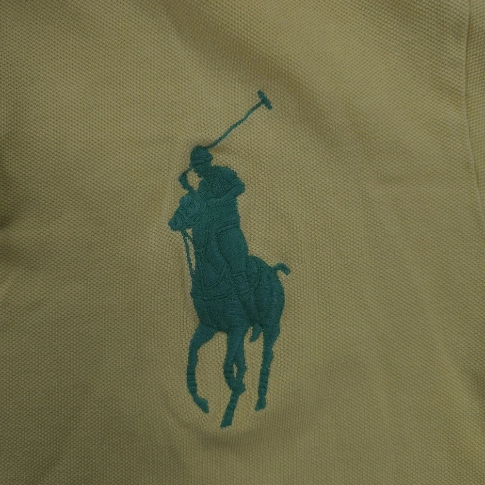 Vintage Polo Ralph Lauren Polo Shirt Mens L Yellow Big Pony Pique Custom Fit
